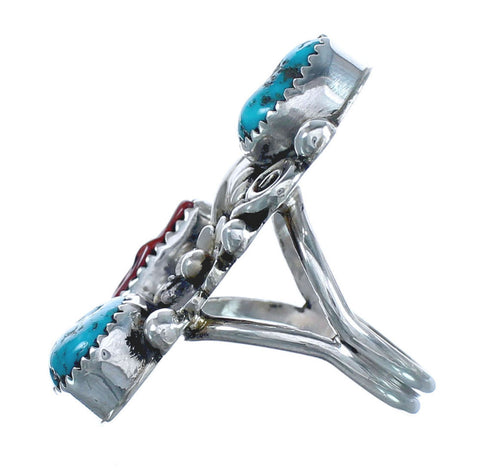 Navajo Turquoise and Coral Multistone Ring Size 8-3/4 KX121337